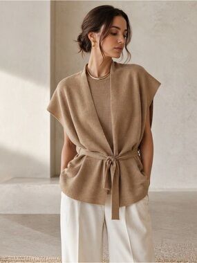 LOFT Tan Open-Front Cardigan
